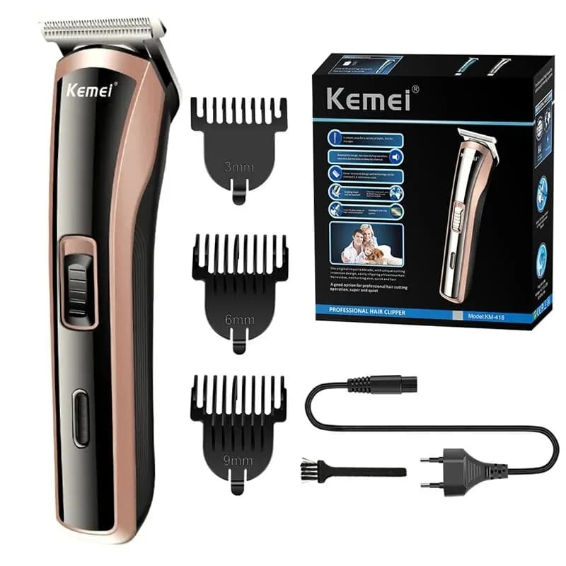 Tondeuse Professionnelle Kemei KM-418 – Cheveux & Barbe avec Sabots 3/6/9 mm