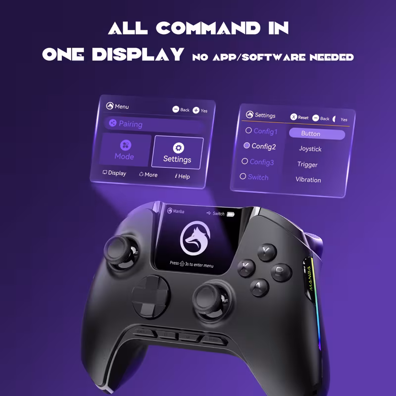 Manette de Jeu Sans Fil Interactive (No Drift) — iOS / Switch / PC / Android / Steam Deck · RGB · Batterie 1800mAh · V2 Noir vue 3