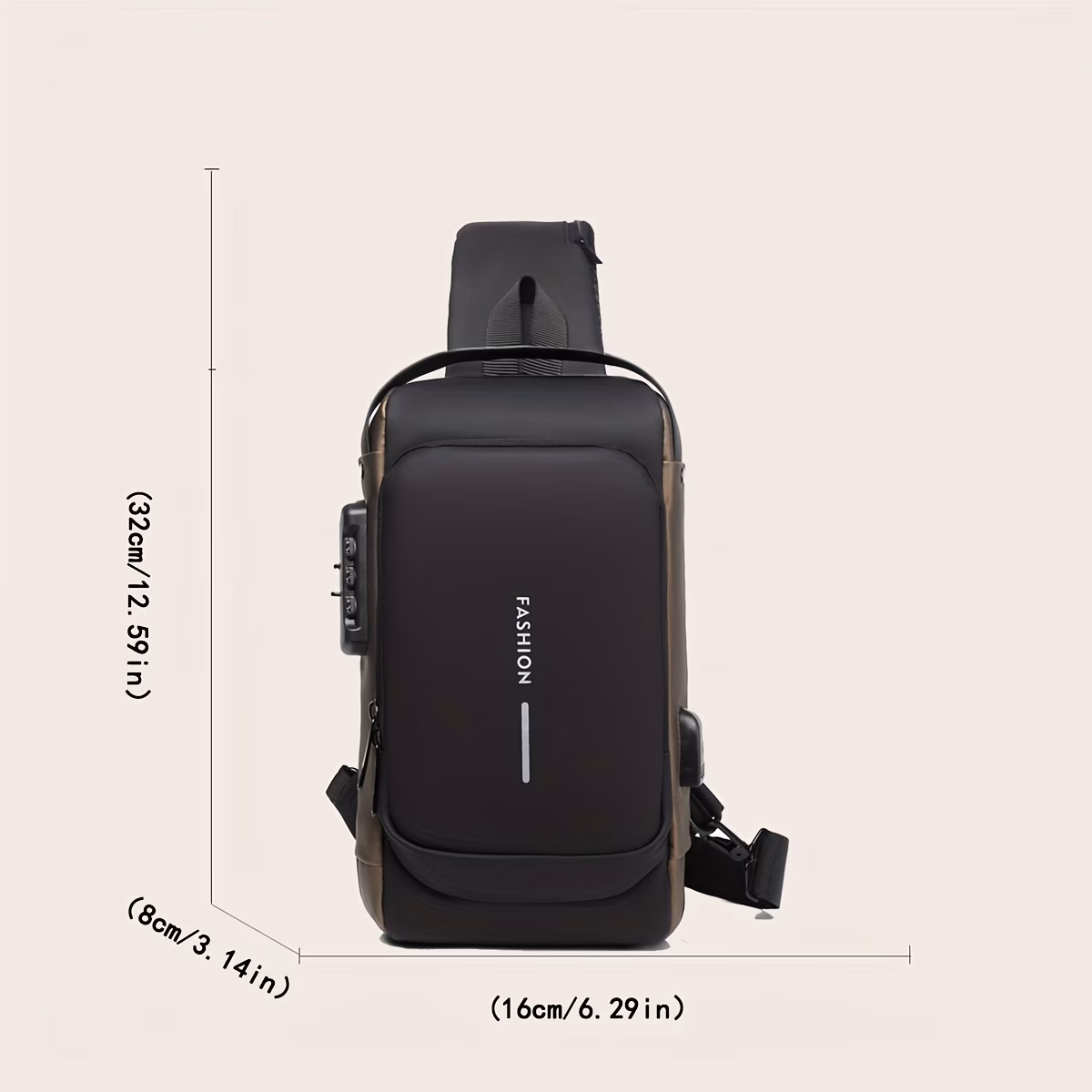 Sac Bandoulière Anti-Vol Homme — Verrou à Code Numérique, Finitions Dorées vue 3