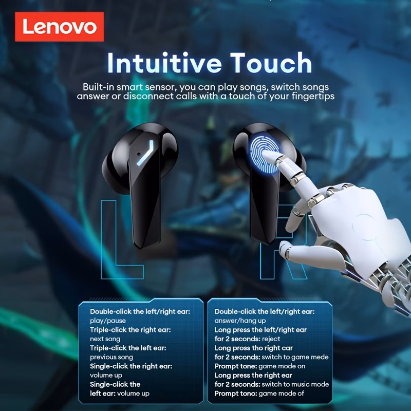 Lenovo GM2 PRO Écouteurs Sans Fil Ergonomiques — Son Immersif, Autonomie Prolongée vue 4